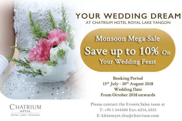 Chatrium Hotel ၏ မိုးရာသီအထူးအစီအစဥ္ Monsoon Mega Sale